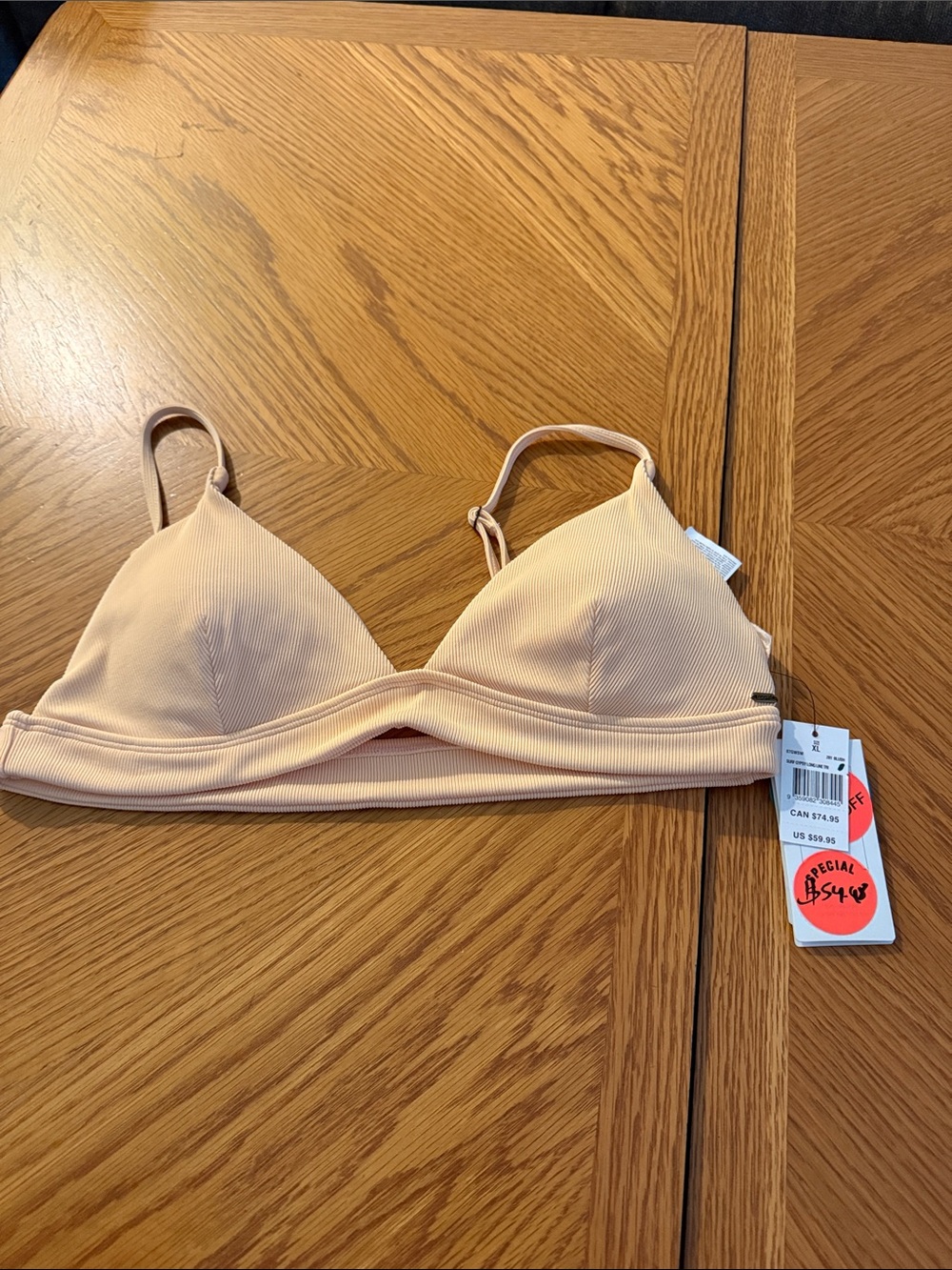 Rip Curl Peach Ribbed Triangle Bralette